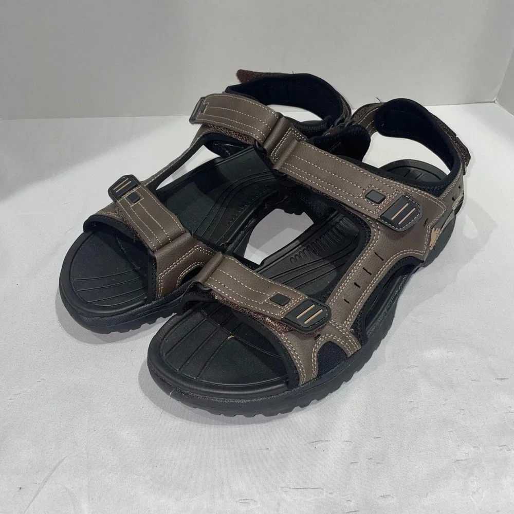 Landshark Mens Brown Sport Sandals Triple Strap Outdoor Trail Shoes Size 12